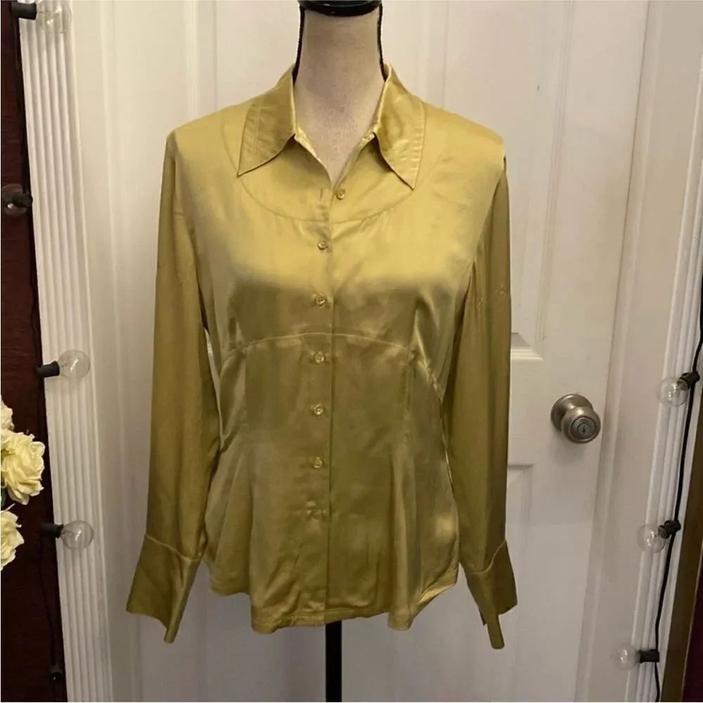 Frances’s Erita Elegant Gold Satin silk Women's Top, US8